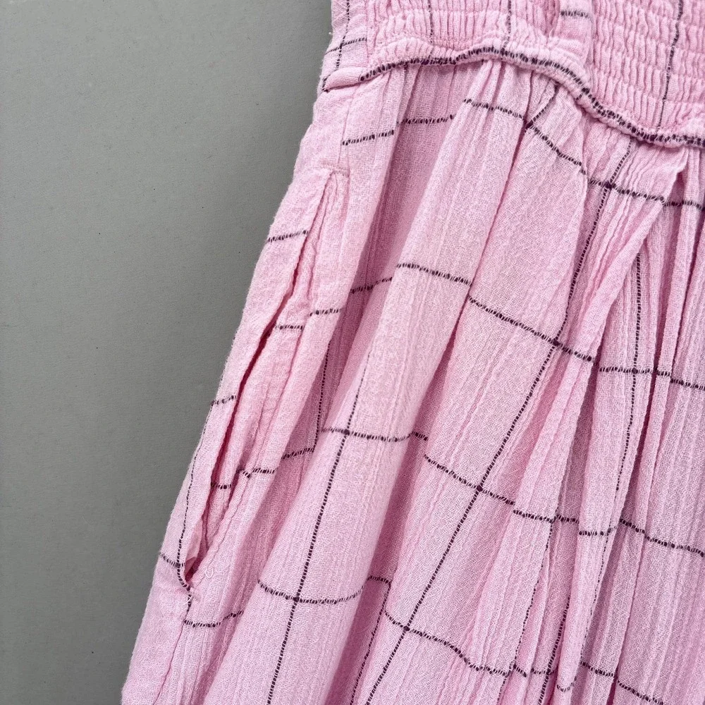 Free People Pants Small Pink Check Harem Wide Leg Lunar Cove Pleats Boho Pull On - Picture 9 of 13